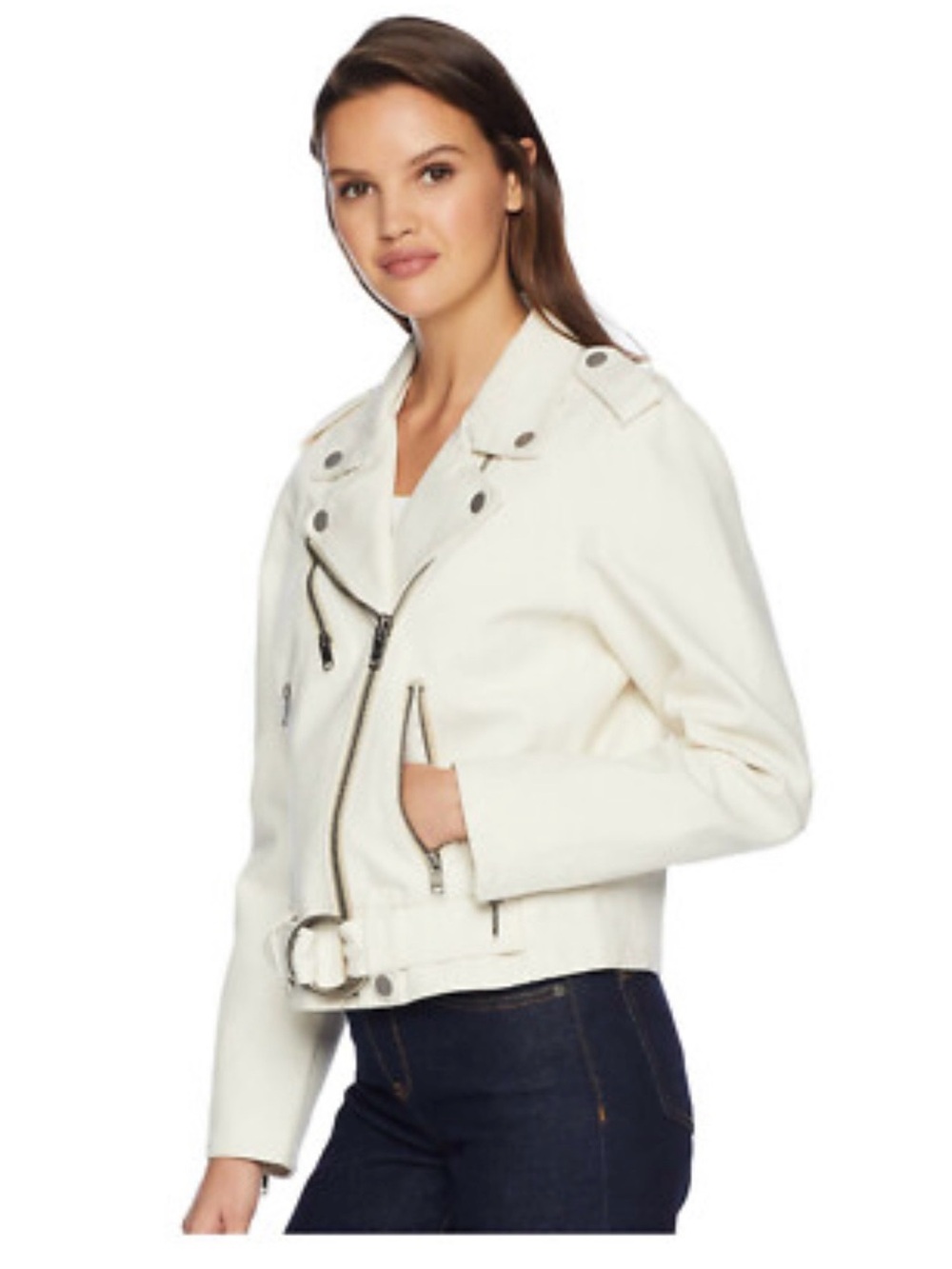 Frye Cream Asymmetrical Moto Jacket
